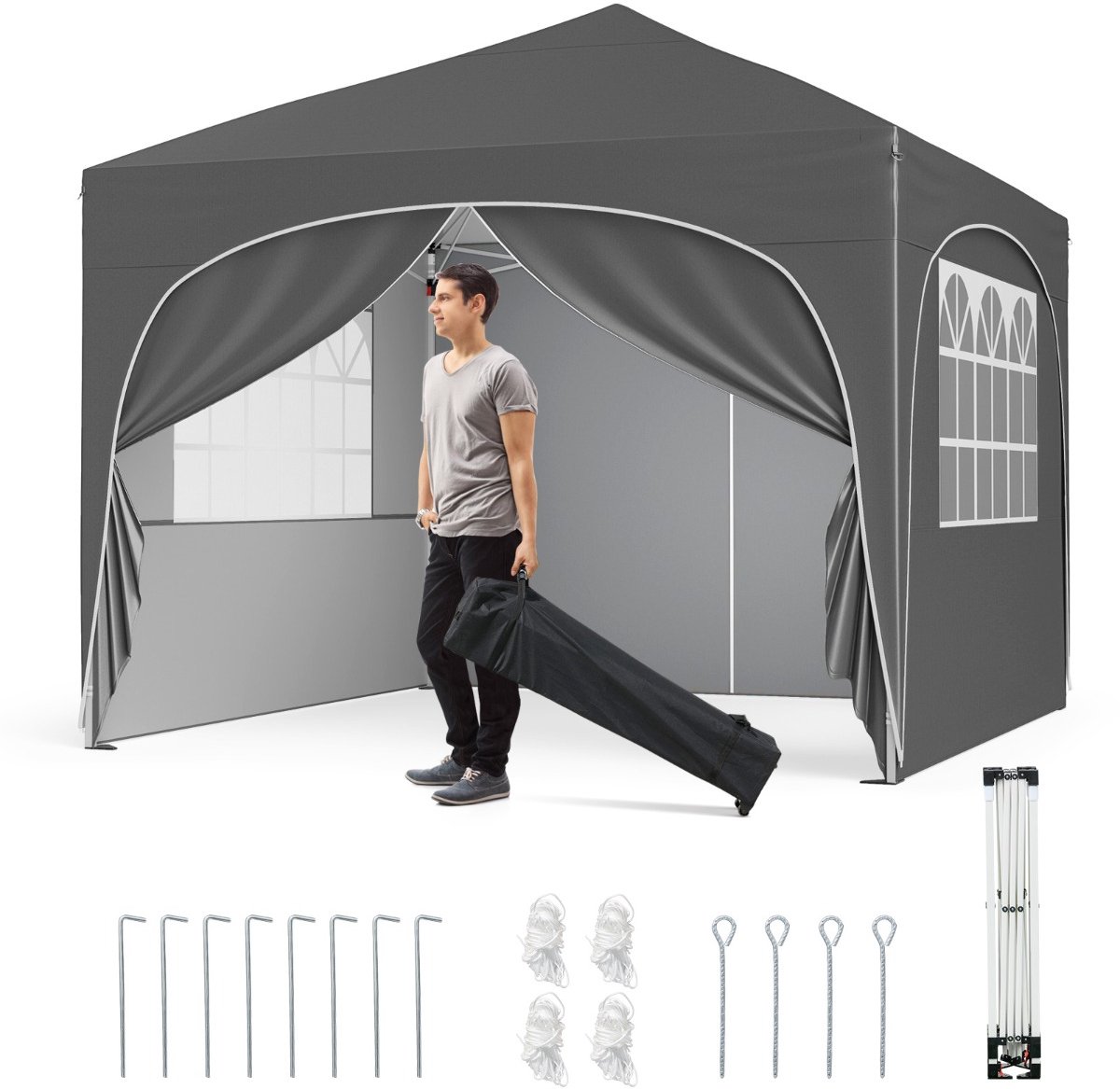 SureDeal® - Partytent - Paviljoen - Afneembare Zijwanden Tuinzelt - Roltas - Haringen Ankers Grijs - 300x300x266 cm - Grijs