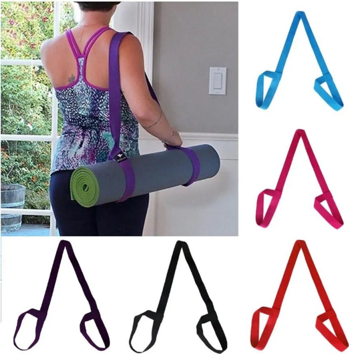 Draagriem Geschikt voor yogamat, verstelbare draagriem Geschikt voor yogamat, multifunctionele draagriem, Geschikt voor yogamatten, stretchoefeningen, dansen en andere sporten, zwart.