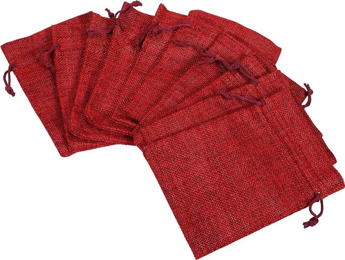 10 rustieke jute zakjes Geschikt voor trekkoord, perfect Geschikt voor het bewaren van snoep, ideaal Geschikt voor bruiloften, verjaardagen en feesten (rood).