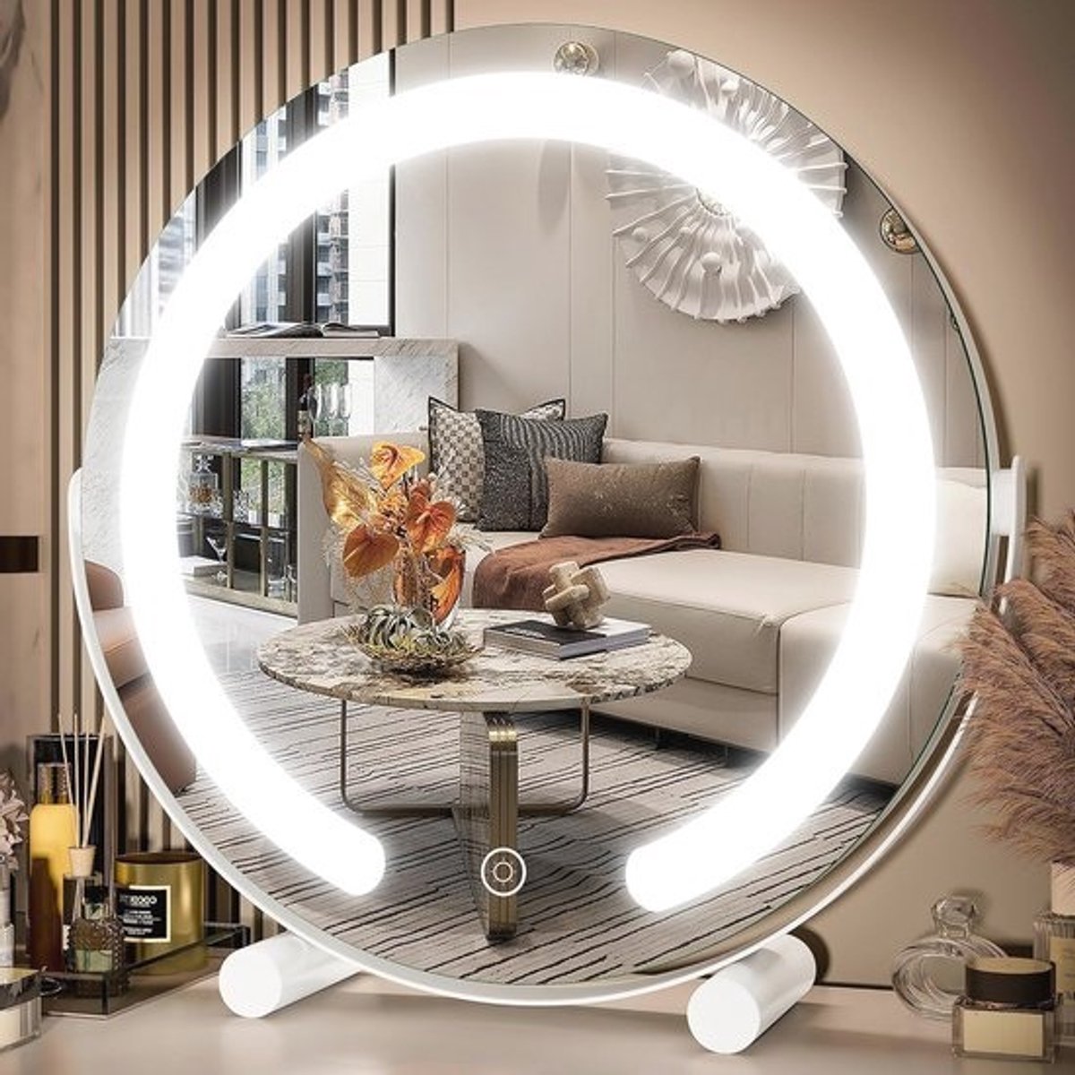 Ronde make-upspiegel met verlichting – 30,5 cm, dimbaar en draaibaar met 3 kleuren