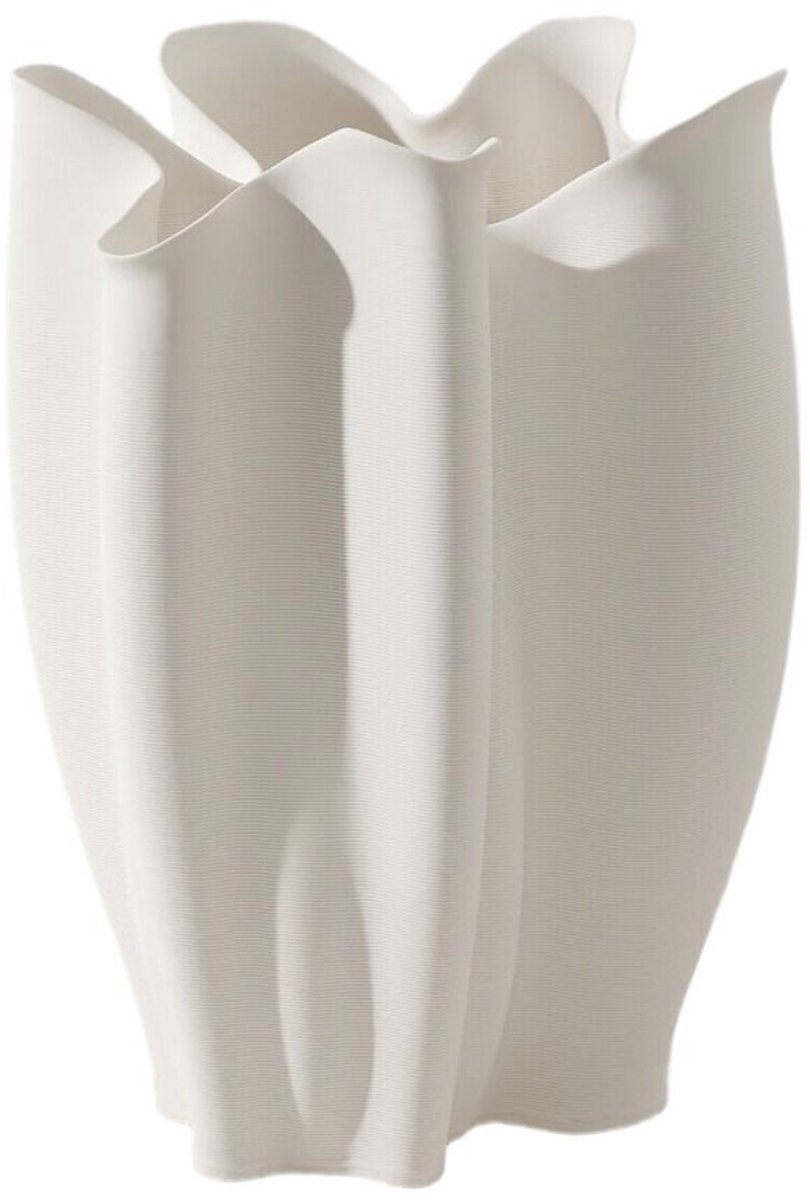 Fugurato Elia Vaas Wit - Keramiek met Golvend 3D-Reliëf - Ø21 x H28,5 cm