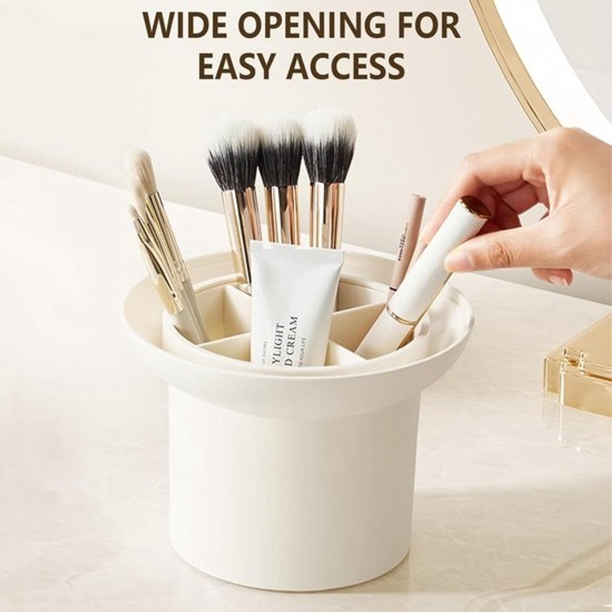 Opbergdoos voor make-upkwasten en cosmetica met 4 vakken - Roze