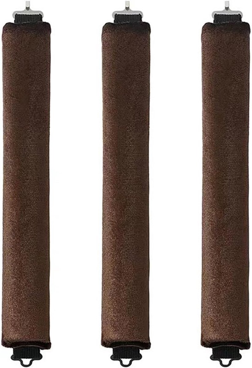 3 stuks hittevrije krulspelden voor 's nachts, voor lang en middellang haar, krullen zonder hitte, krulspelden voor grote krullen, zachte fluwelen dikke flexi krulspelden met haakjes (bruin)