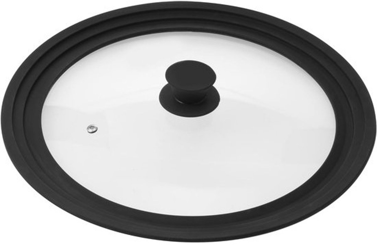 Universeel Glazen Deksel met Siliconen Rand - 30/32/34 cm, Zwart