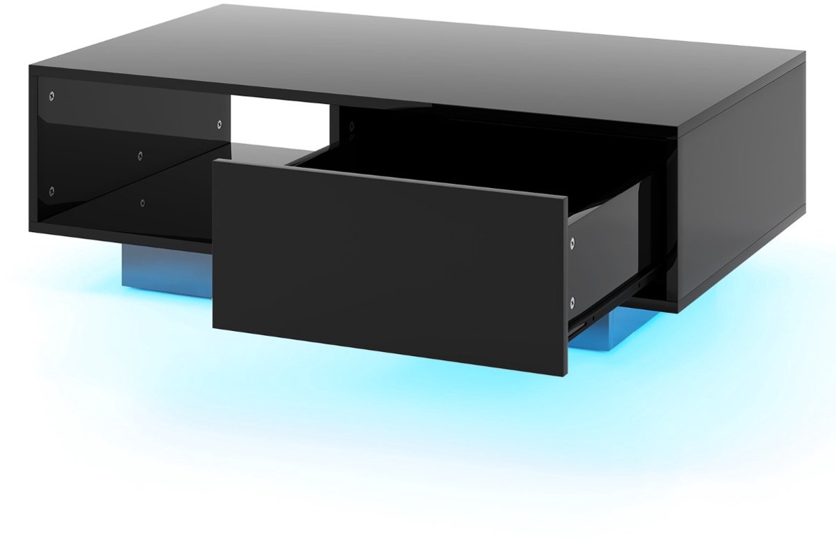 SureDeal® - Salontafel - LED Moderne Middentafel - Open Vak - Lade Accenttafel - Verlichting - Afstandsbediening - 95x55x31 cm - Donkerbruin