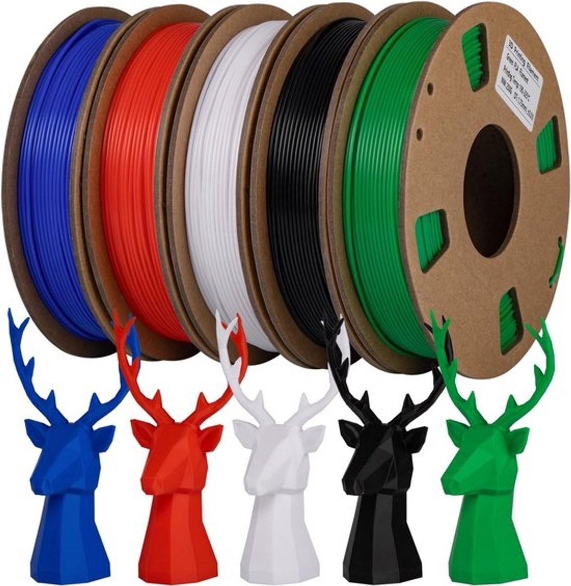 1.75 mm PLA Filament voor 3D Printers - Zwart, Wit, Rood, Donkerblauw, Donkergroen - 1.25 kg