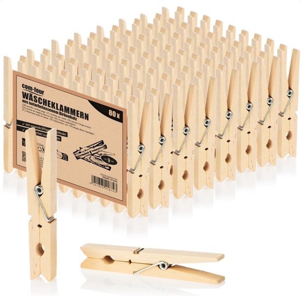 80x XL Houten Wasknijpers van Berkenhout - Onbehandeld en Duurzaam Kleding Pinnen