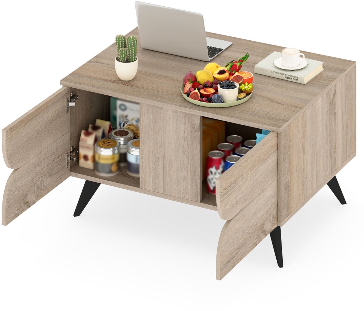 SureDeal® - Salontafel - Moderne - Opbergruimte Boerderij accenttafel - Open Vakken Opbergruimte - 80x60x46 cm - Koffiebruin