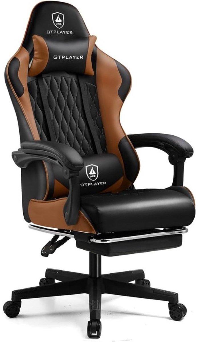 Ergonomische Gamingstoel met Voetensteun en Verstelbare Hoofdsupport - Maximaal 150 kg, Bruin