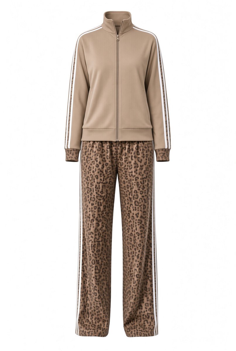 Dames huispak wide leg - Panterprint - Khaki - Maat 42/44