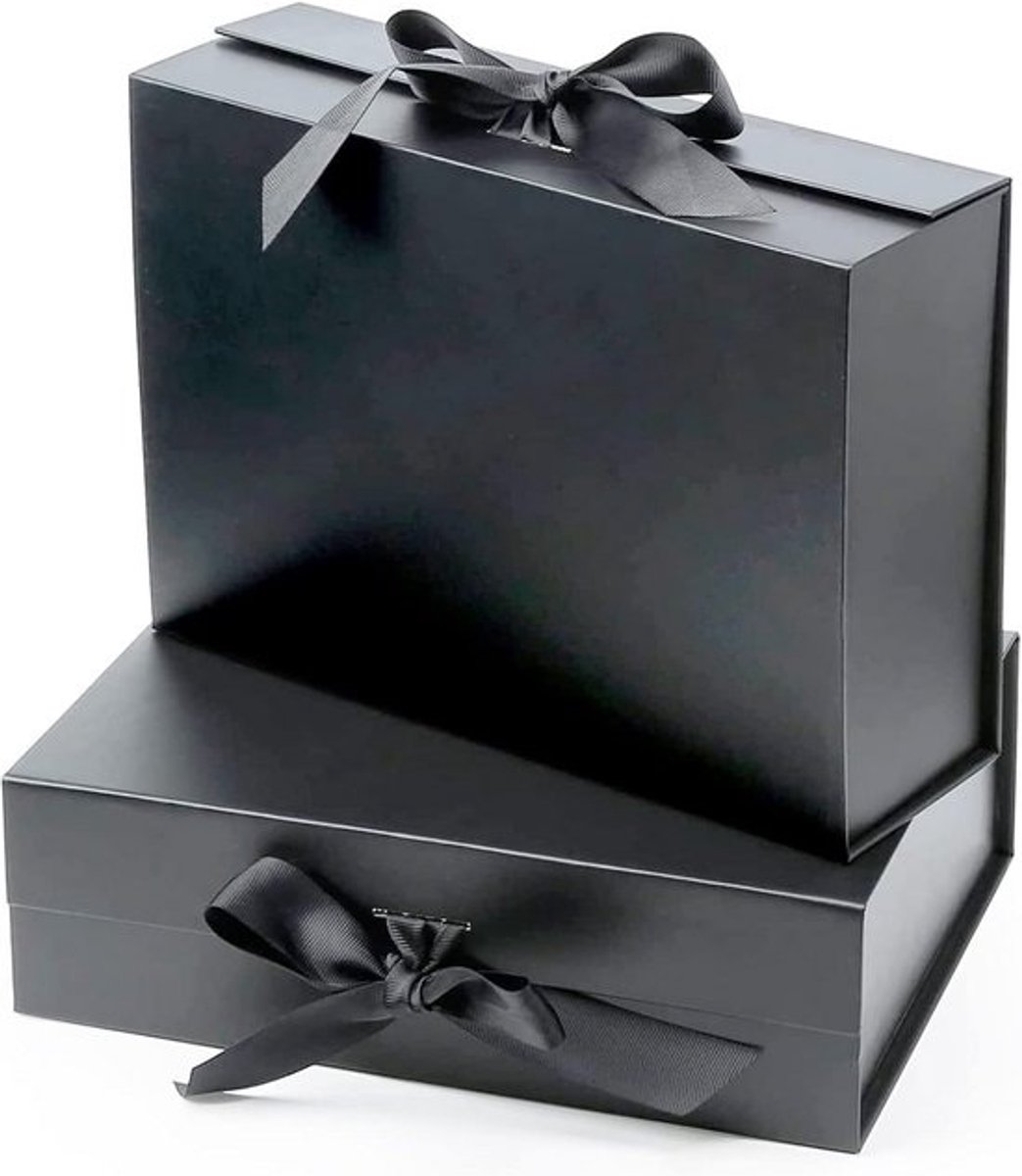 2x Luxe Zwarte Cadeaudoos met Magnetische Sluiting en Lint - 31x22x10 cm - Geschenkkist voor Cadeaus