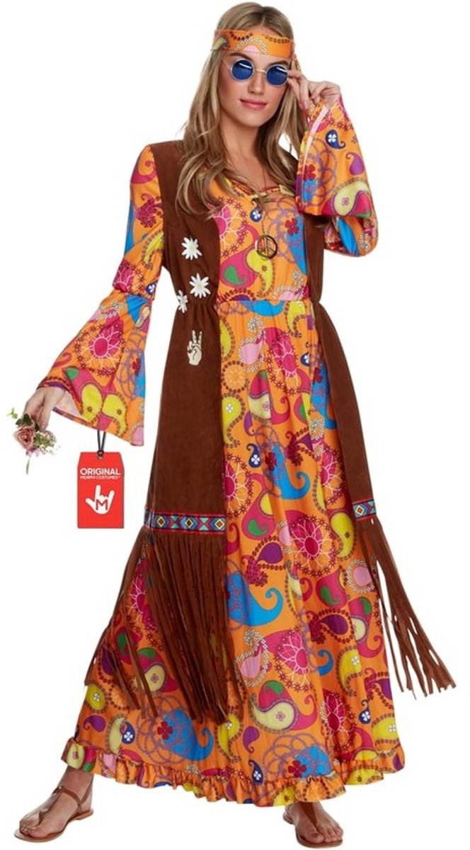 Lange hippie jurk voor dames met natuurprint en gilet