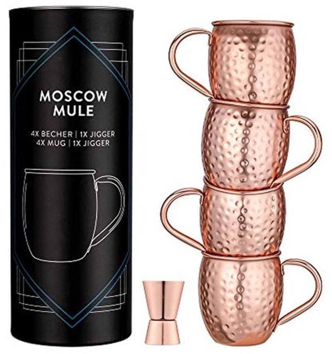 Moscow Mule Bekers Set van 4 - Cocktails Voor Koud Dranken - Rvs & Koper
