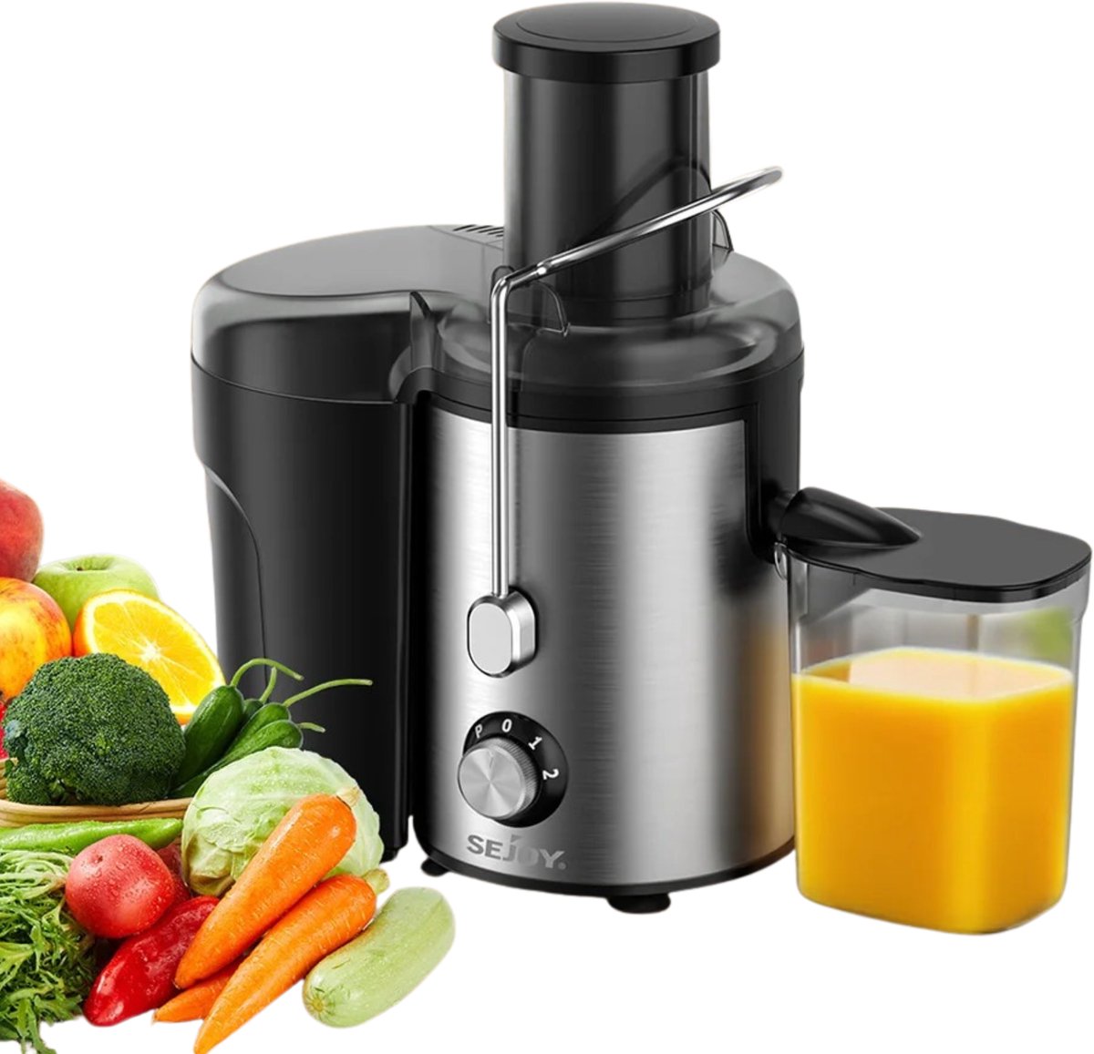 Homezo sapcentrifuge - Voor groente en fruit - Brede opening - 2 Snelheden - Ruime pulpcontainer - 400 ml sap - Schuimafscheider
