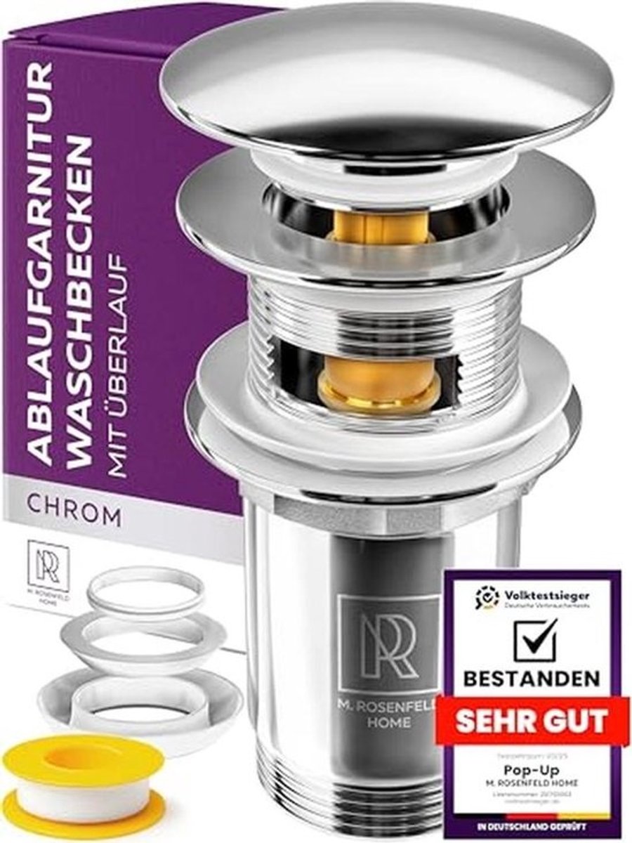 Afvoerplug met overloop voor wasbak - pop-up ventiel - chroom afvoer 1 1/4