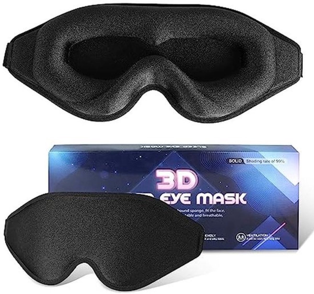 Slaapmasker - 3D diepte gevormd, verstelbare riem, blokkeert licht, comfortabel voor reizen en yoga