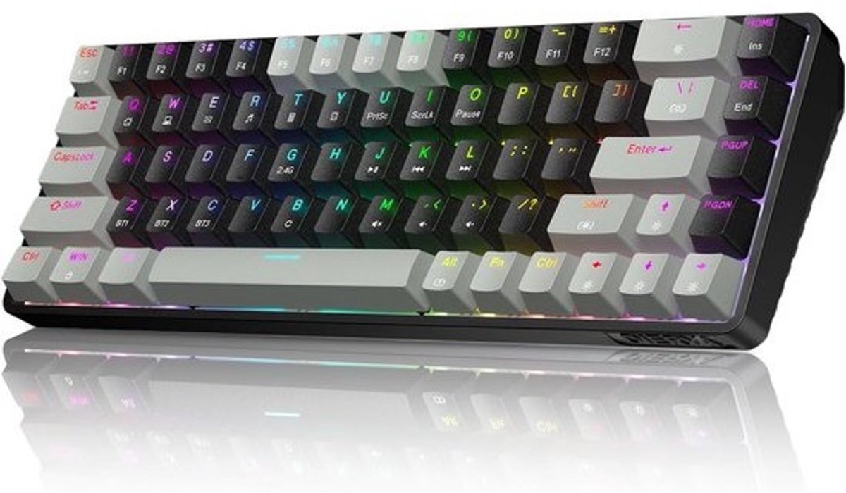 68 Toetsen Mechanisch Gaming Toetsenbord Draadloos (Bluetooth/2.4GHz) met RGB Verlichting en Klikkende Blauwe Switches