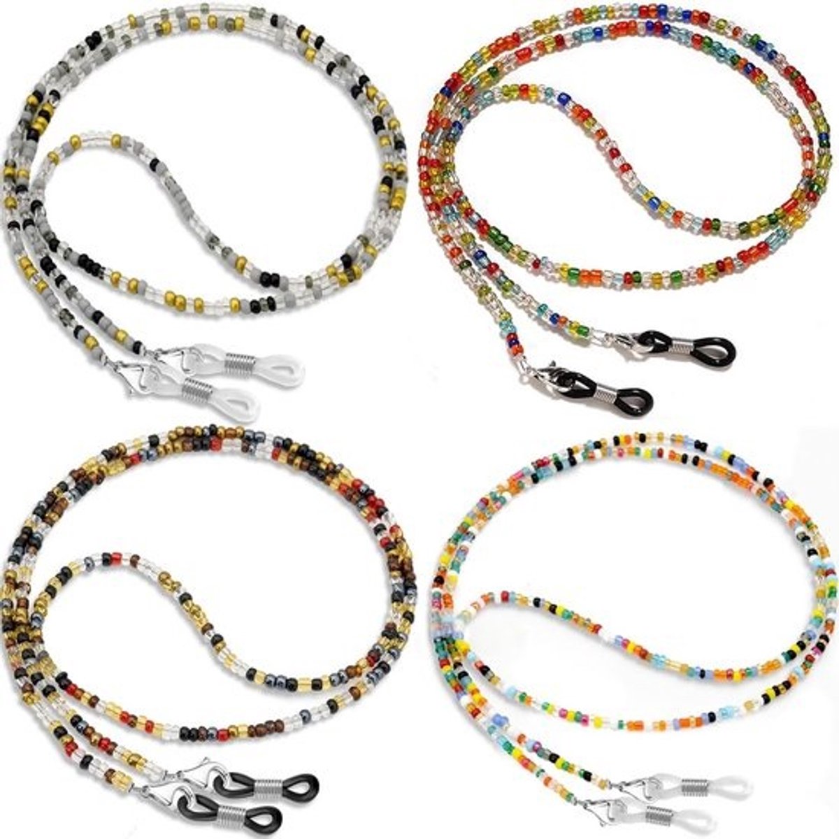 4x Kleurrijke Brillenketting met Kralen - Antislip Brillenband voor Dames en Sport