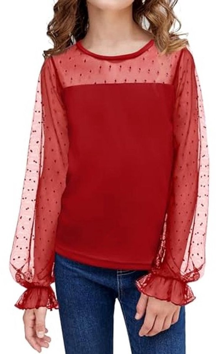 Elegante Meisjes T-shirt met Lantaarnmouwen voor Herfst en Winter - Casual Ronde Hals, Geschikt voor 3-12 Jaar