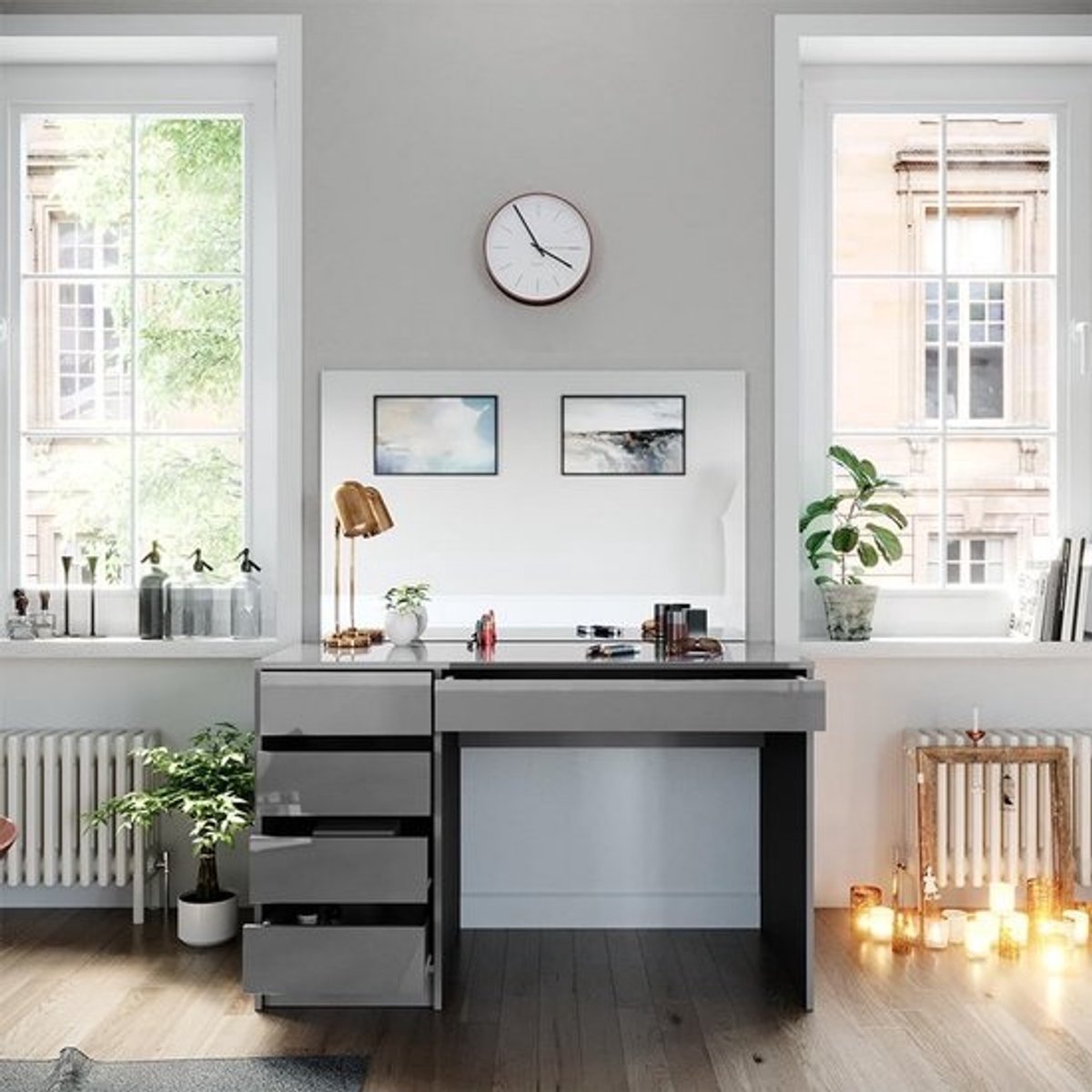 Moderne Kaptafel met Spiegel en Lades - Hoogglans Grijs - 120cm