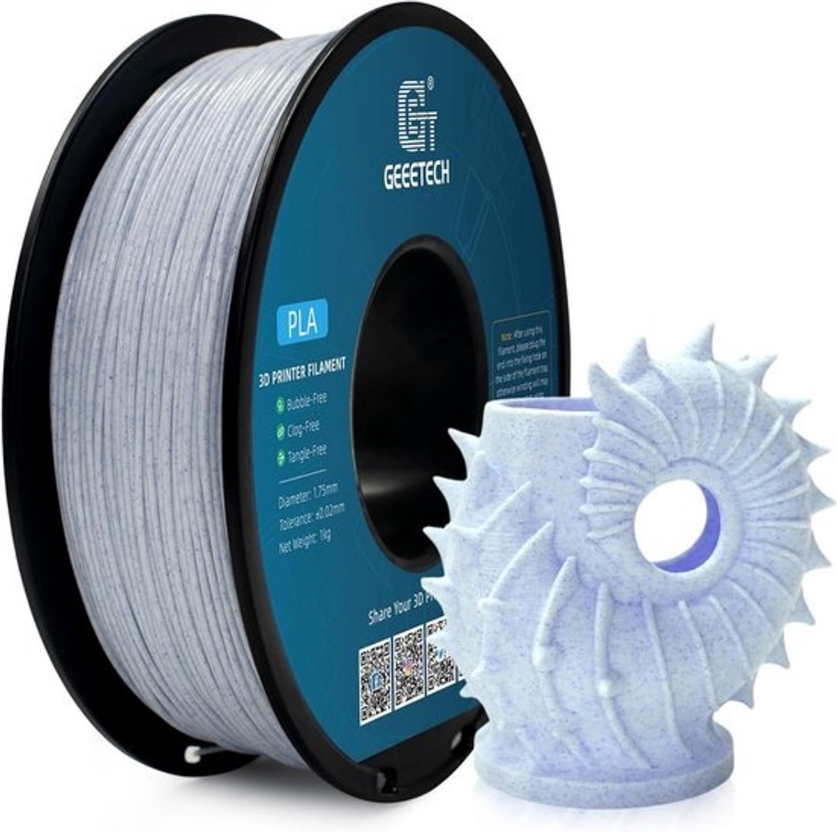 PLA Filament 1.75mm voor 3D Printer - 1kg Spool in Marmer Blauwe Kleur