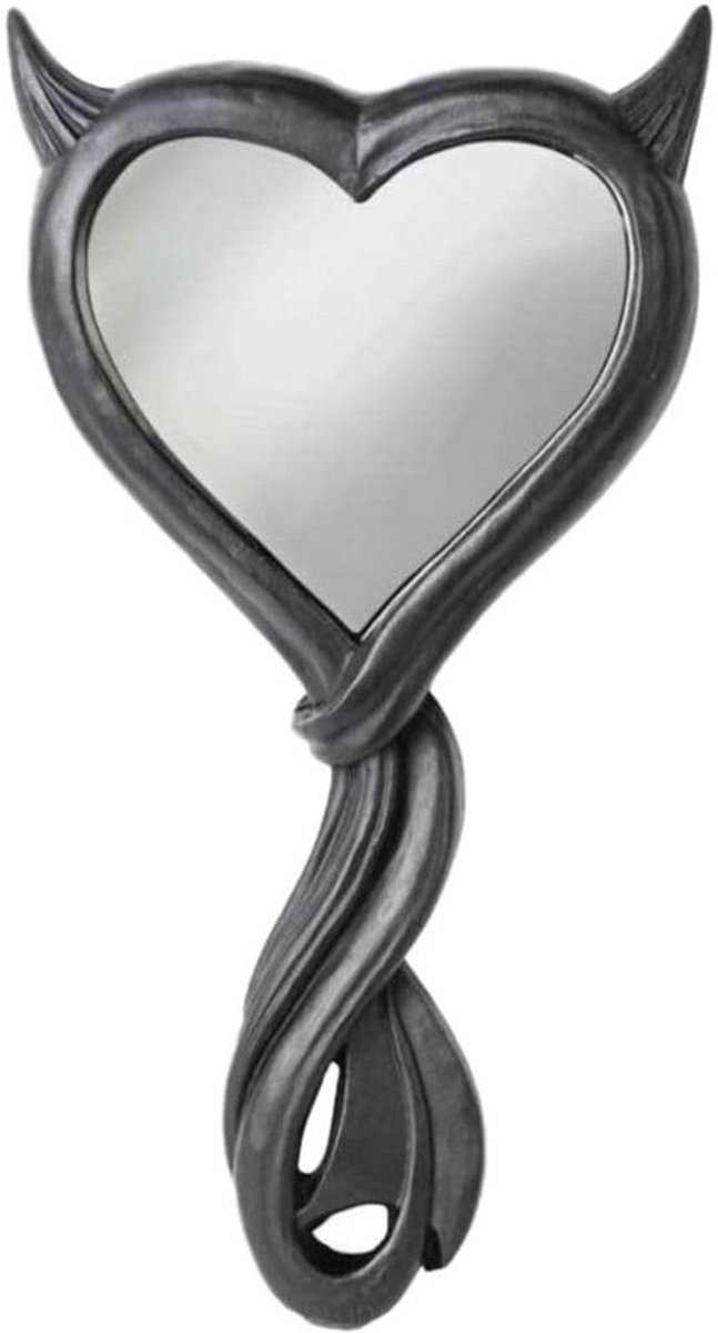 Handspiegel Hartvorm - Make-up spiegel - Snel bijwerken - Vergrotende zijde - 23 cm hoog - Zwart