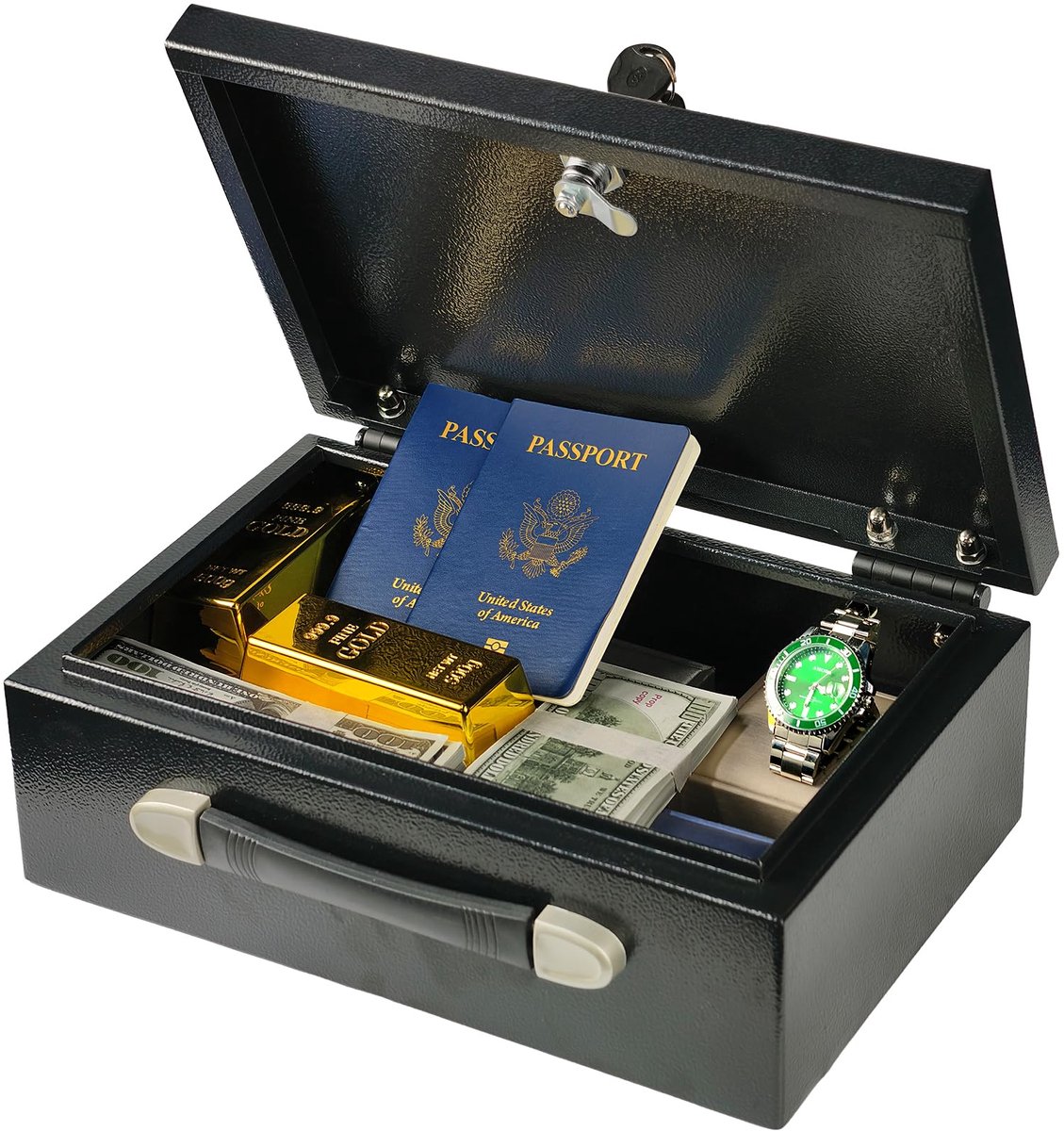 Draagbare Kluis - Afsluitbaar met Draaghandvat - Voor thuis, geld, sieraden en A4-documenten - 18L, Zwart, 33 x 22 x 12 cm