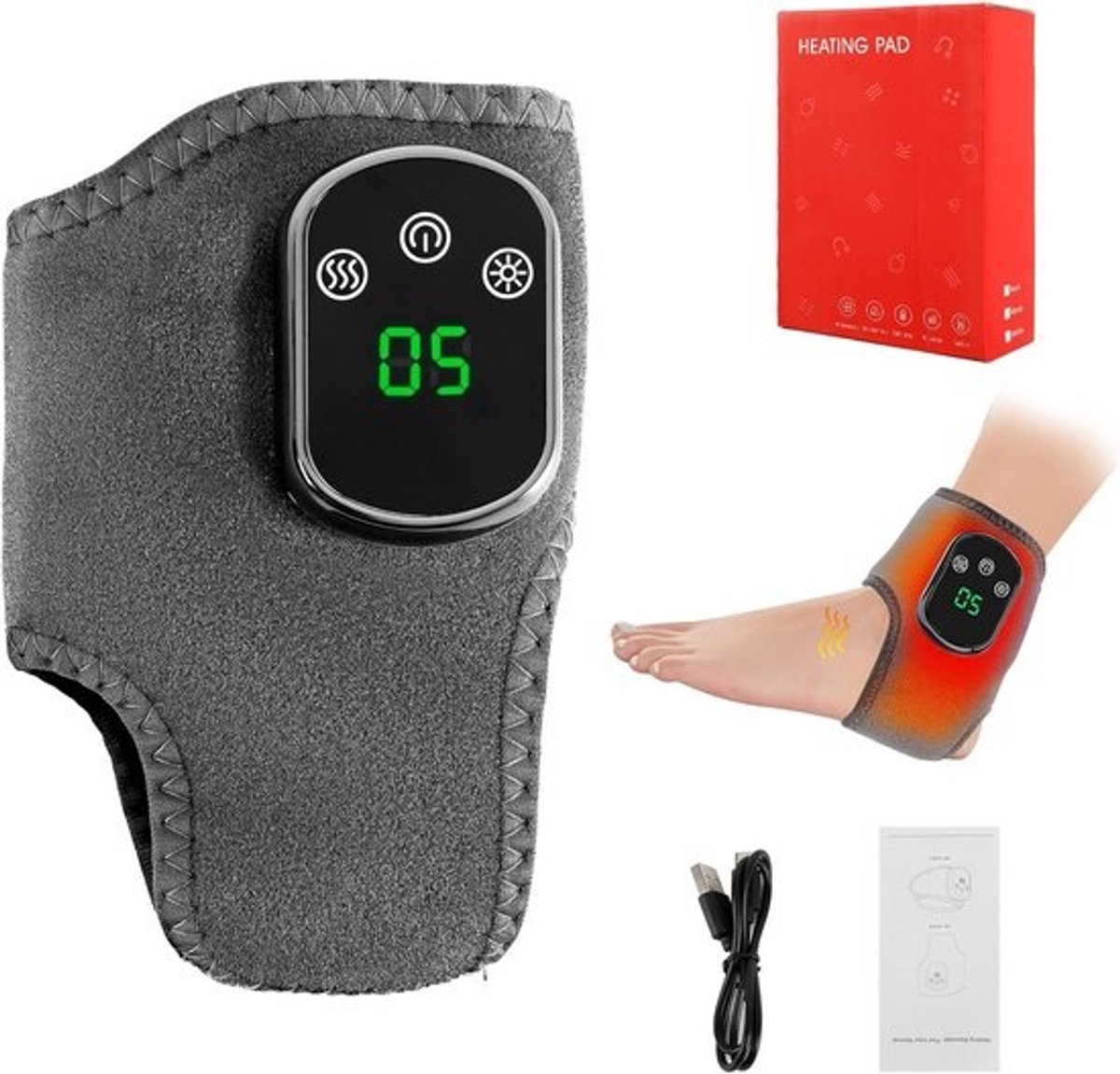 Voetmassageapparaat - Enkelmassageapparaat Voetwarmer - Spierontspanning - 5 Warmtestanden - 18 x 13 x 5.5 cm - Grijs