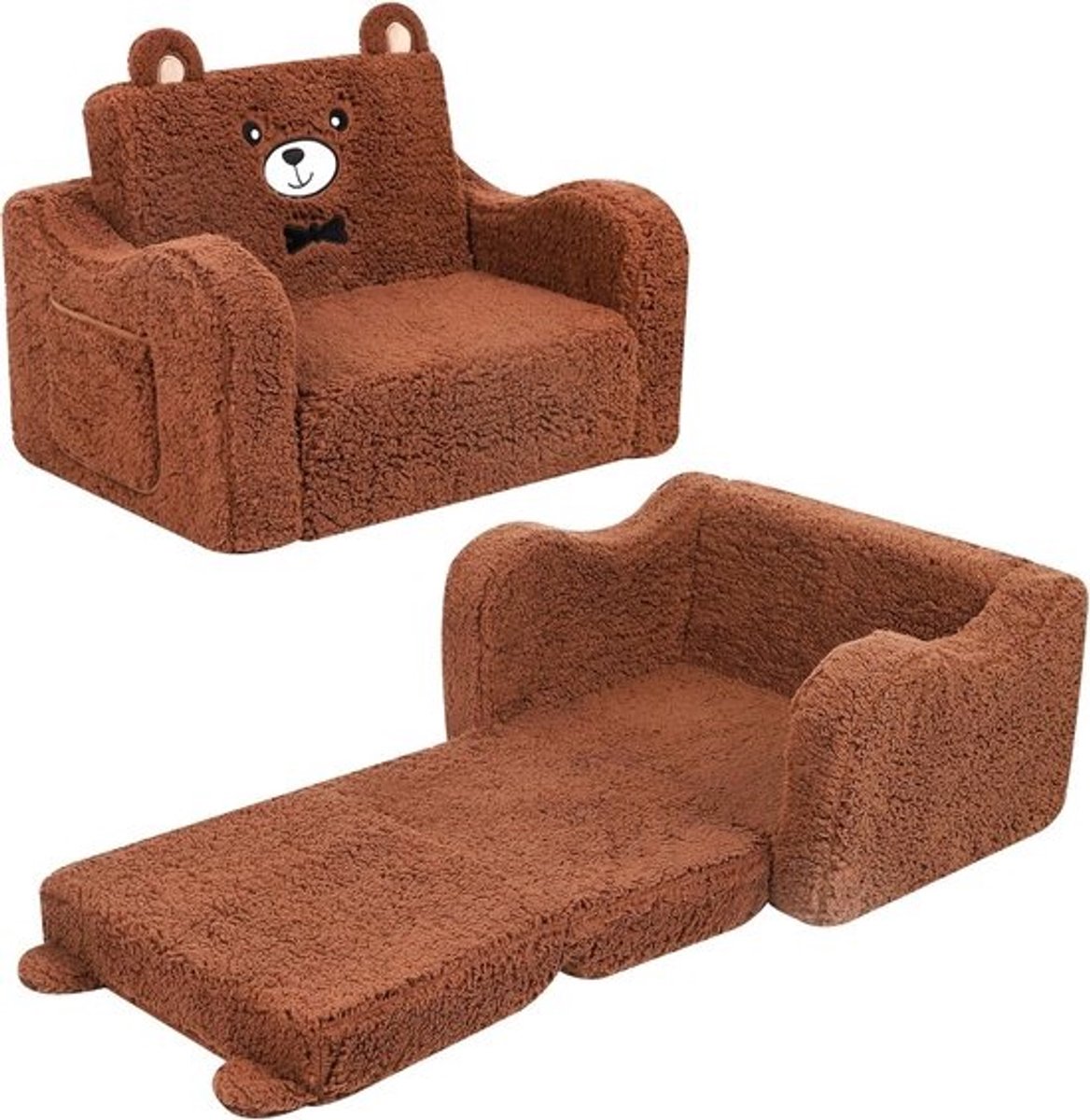 2-in-1 Peuterstoel - Vouwbare Sofabank voor Kinderen - Zacht Sherpa Ontwerp in Bruin