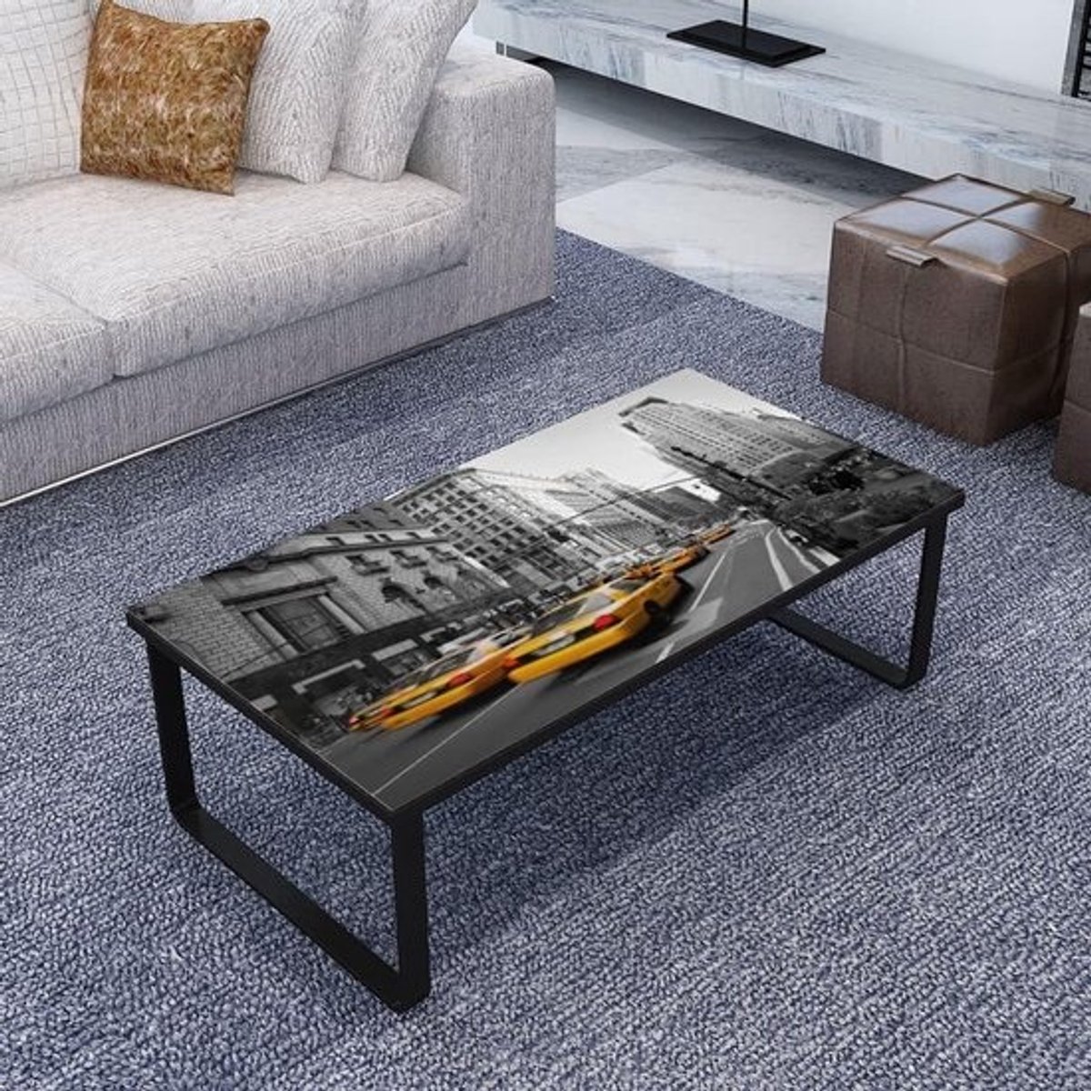 Salontafel Rechthoekig - Glazen Tafel - Woonkamer Meubel - Stabiel IJzeren Frame - 90 x 45 x 32 cm - Zwart