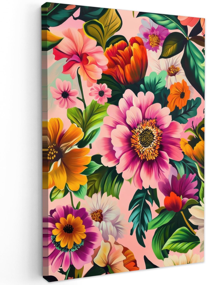 Famanu – Canvas schilderij van 40 x 60 cm, kleurrijke bloemen decoratie voor woonkamer en slaapkamer, wandkunst