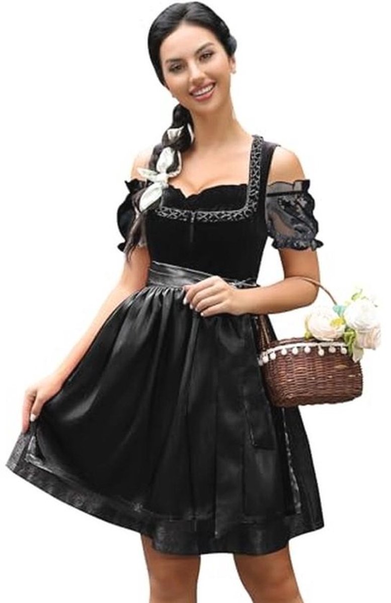 Korte Dirndl jurk dames 3-delig set voor Oktoberfest - Fluwelen klederdrachtmode