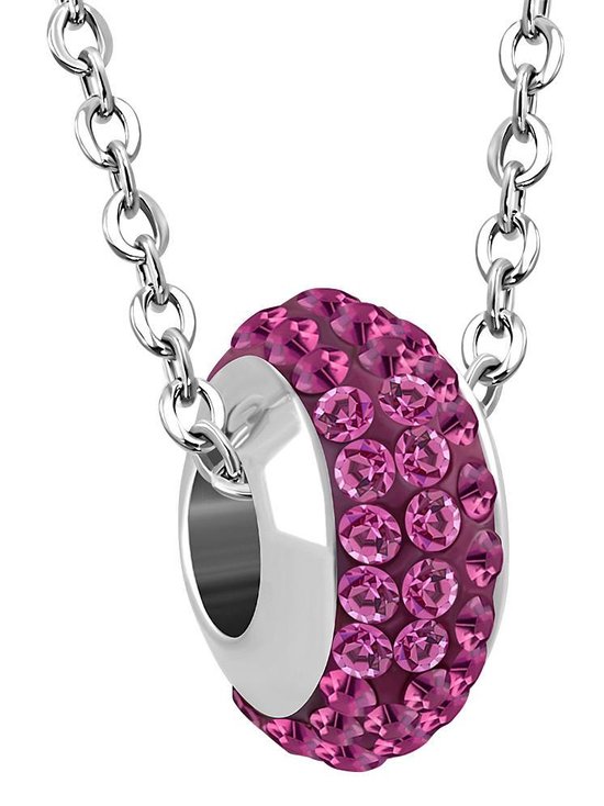 Amanto Ketting Cuma Fuchsia - 316L Staal - Shamballa - 10x6mm - 45cm