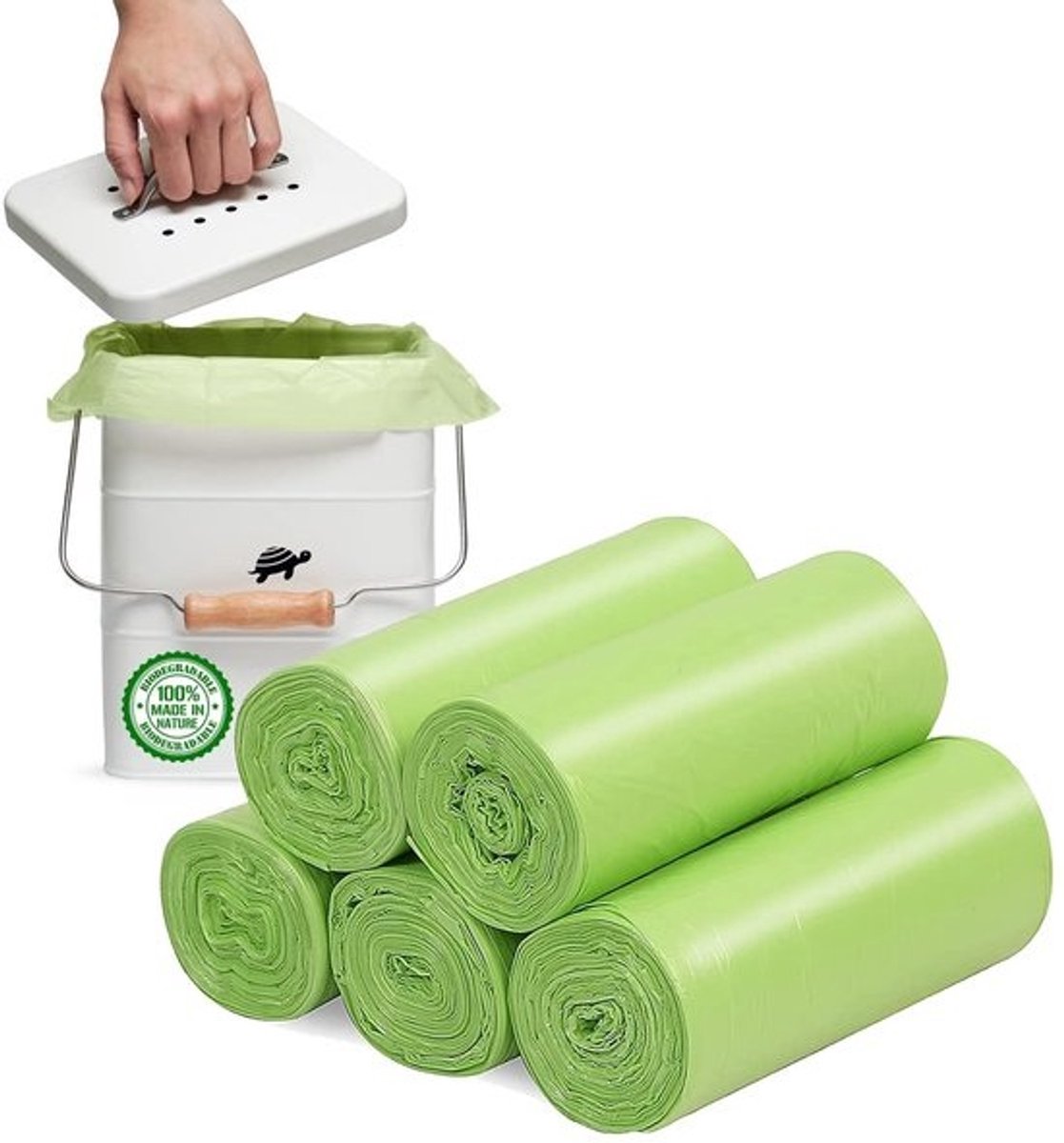Dailygoods- Vuilniszak Biologisch Afbreekbaar 15L - 100 Tellingen - Dikke Composteerbare Zak - Geschikt voor Kleine Vuilnisbakken - Sterke Treksterkte - Milieuvriendelijk - Afvalzak
