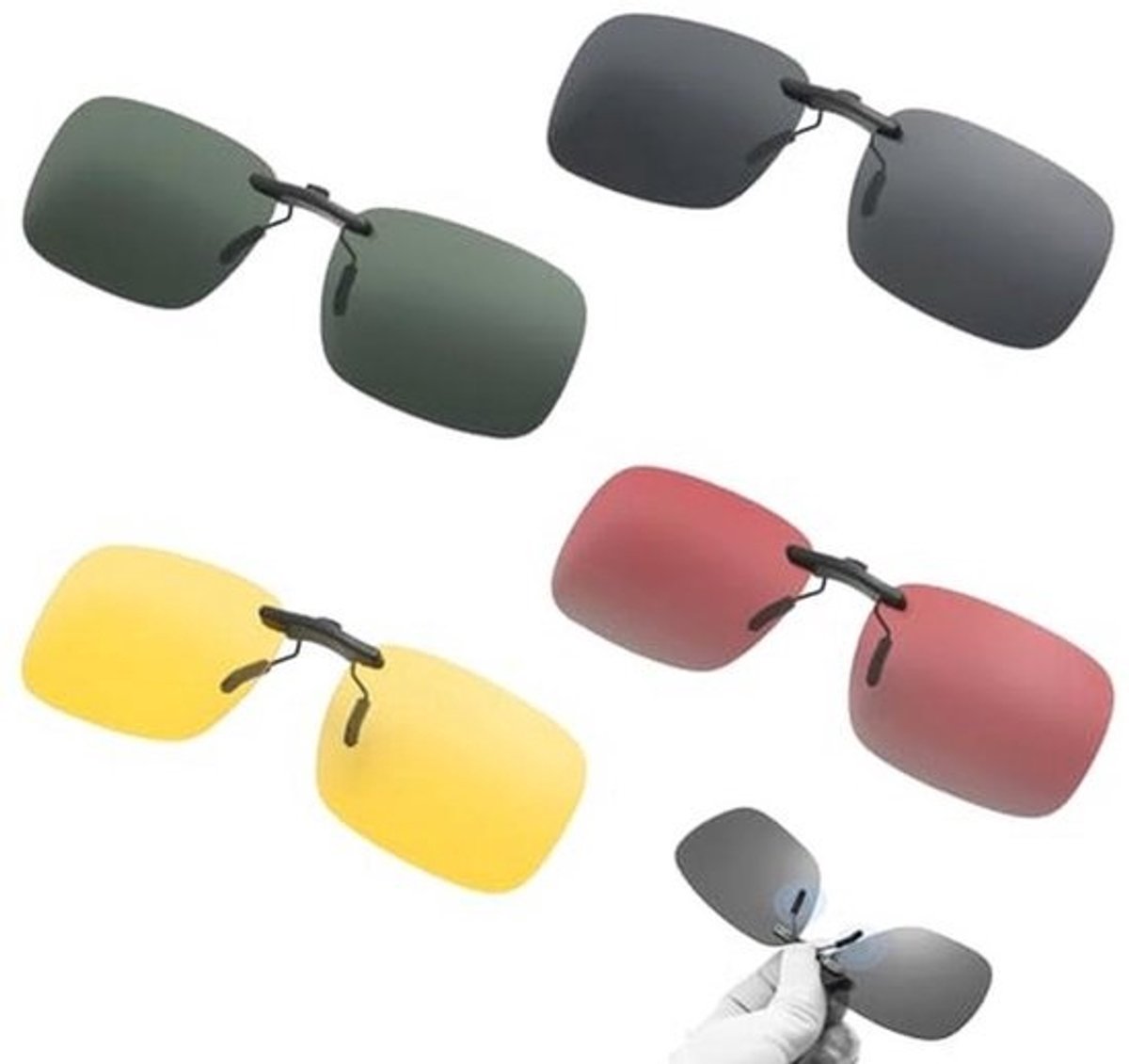 4 Stuks Zonnebril Clip-On Opzetbril voor Dames en Heren - Perfect voor Autorijden, Vissen en Reizen