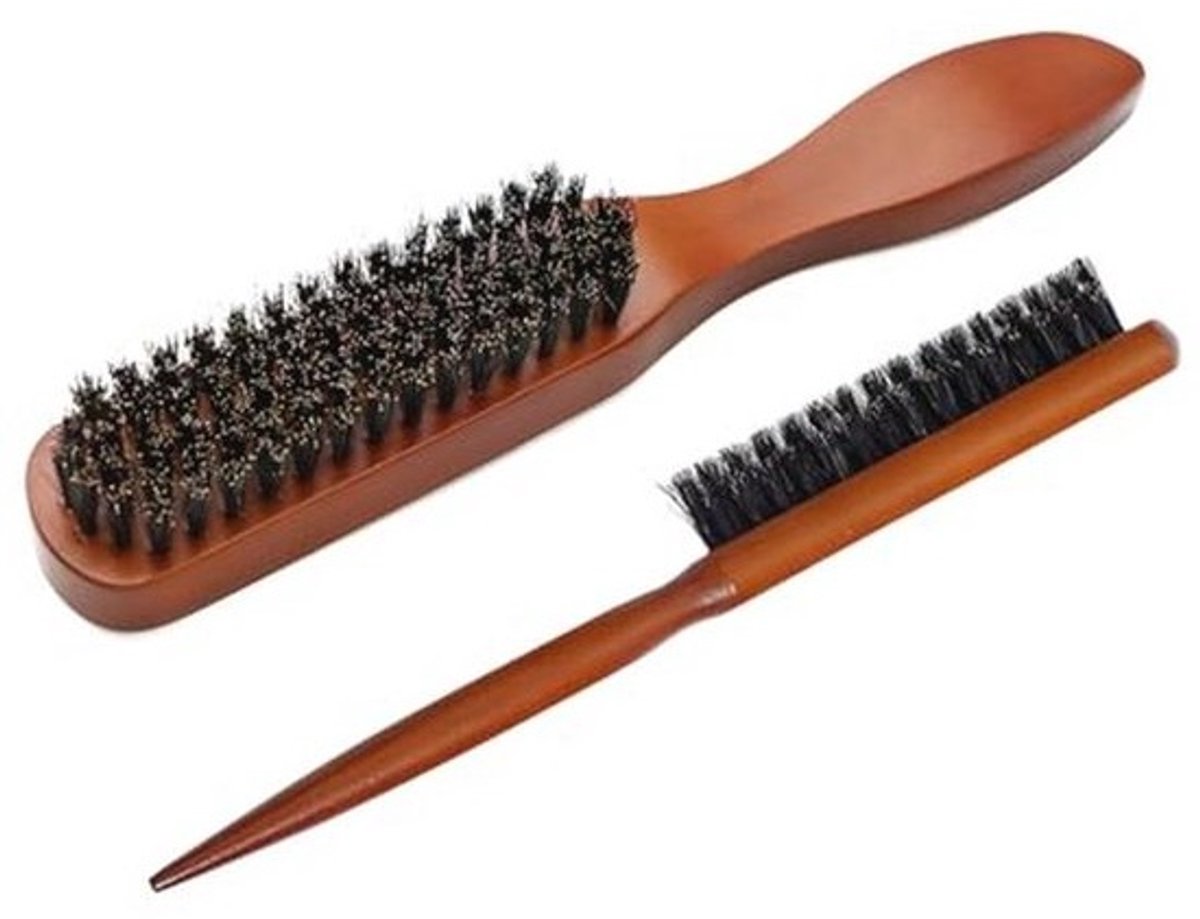 Sleek Bun Borstel - 2 Stuks Ovaal Houten Haarborstels voor Gladmaking en Massage
