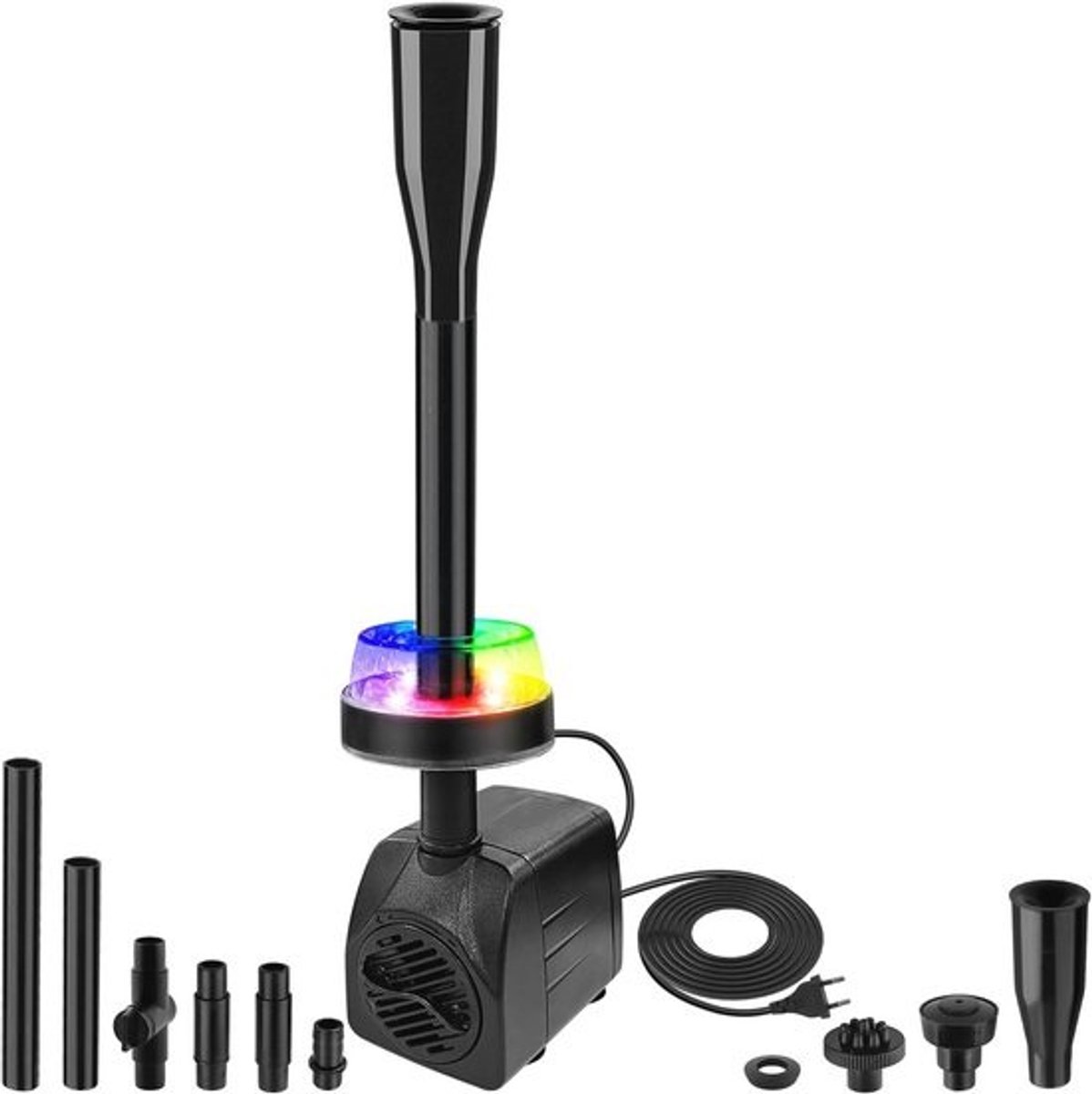 Waterpomp met LED en RGB Verlichting voor Aquarium, Fontein en Vijver - 800 L/u, Inclusief 3 Sproeiers