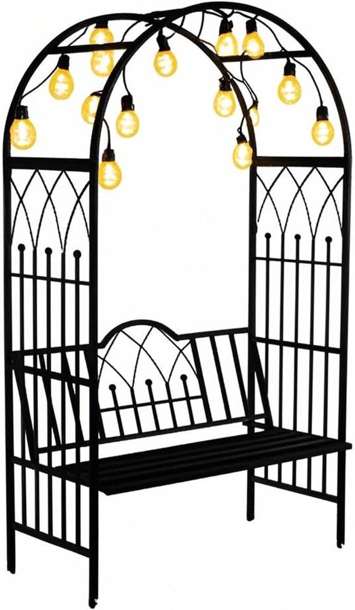 Rozenboog met Bankje - Tuinboog Pergola - Klimplanten Ondersteunen - Dubbele Zitplaats - 114 x 220 cm - Zwart