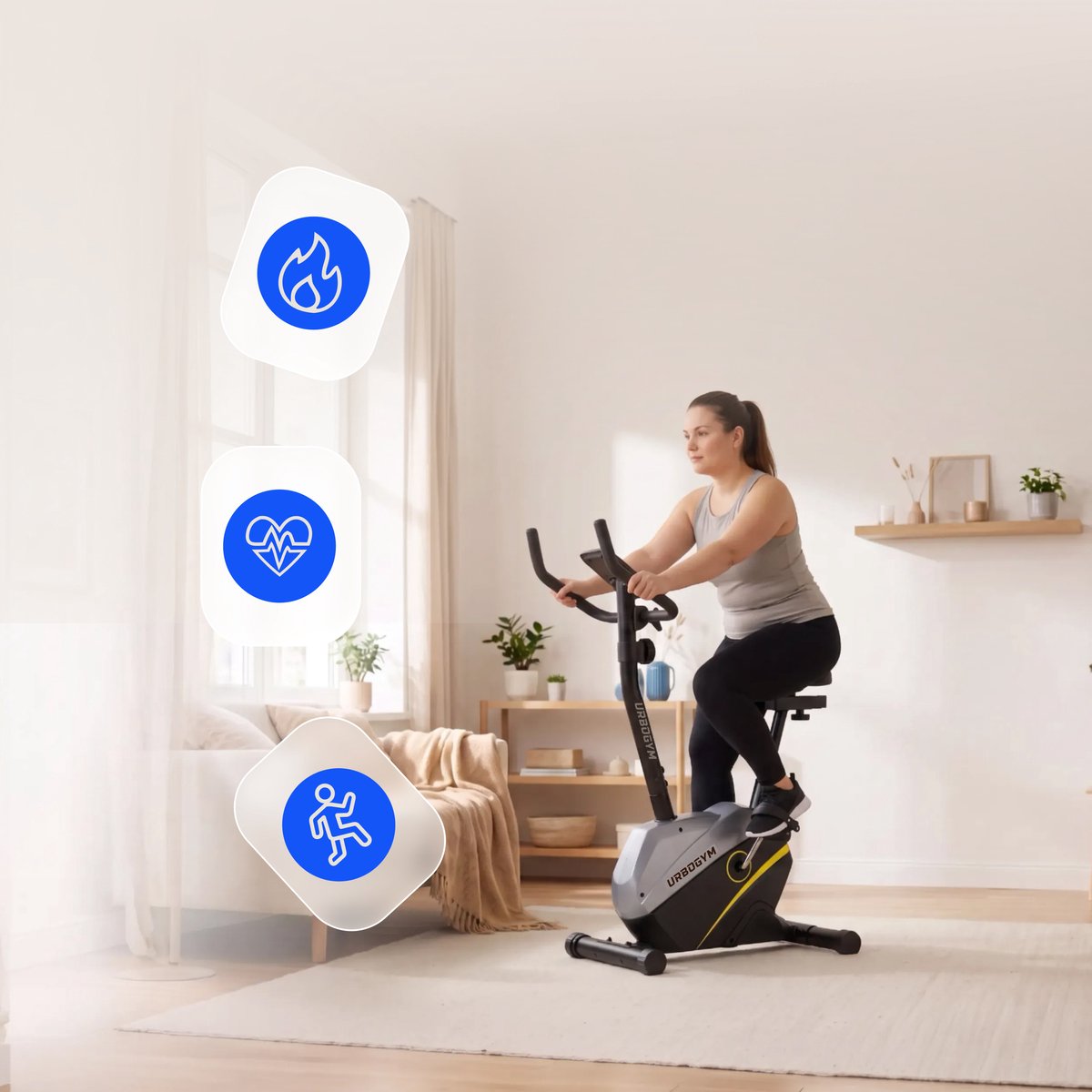 URBOGYM OXYGEN YELLOW - Hometrainer - Magnetische weerstand - 8 weerstandsniveaus - Vliegwiel van 6 kg