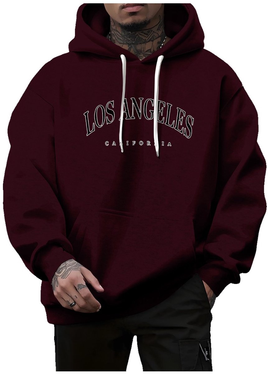 Currero Hoodie Heren Warme Hoodie Met Capuchon Comfortabele Sweater Casual Trui Pullover Herentrui Donkerrood