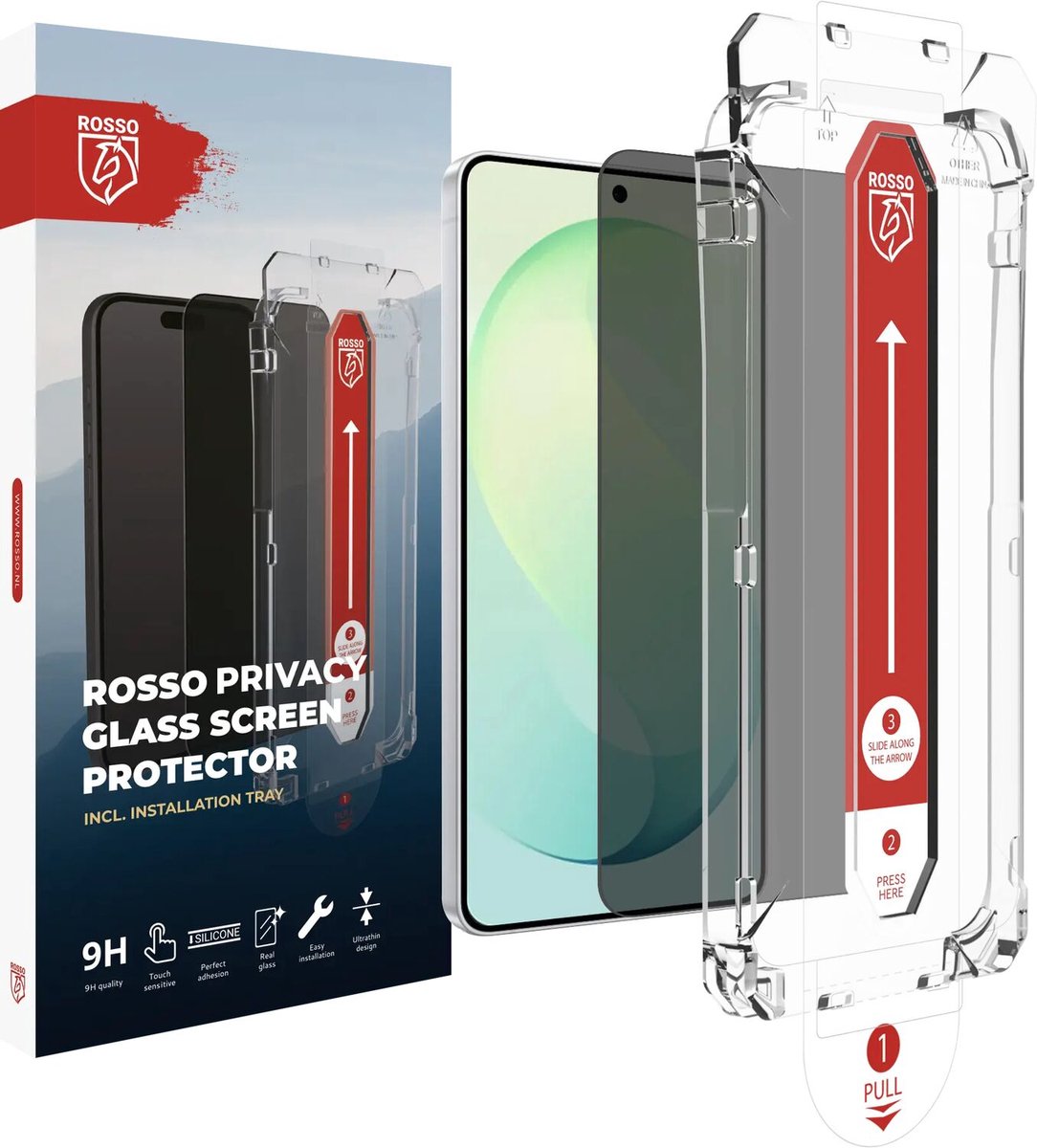 Rosso Privacy Screen Protector Geschikt voor Samsung Galaxy S26 FE - 9H Gehard Glas - Installatietray - Case Friendly Tempered Glass - Stofvrij - Eenvoudige Installatie - Beschermglas
