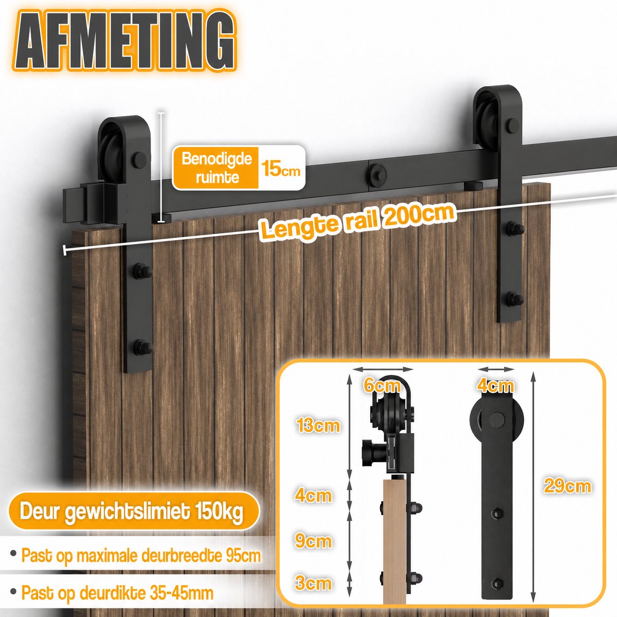 Arvioo - Schuifdeur beslag 6.6FT - Staal - Stille kogellagers - Complete montageset