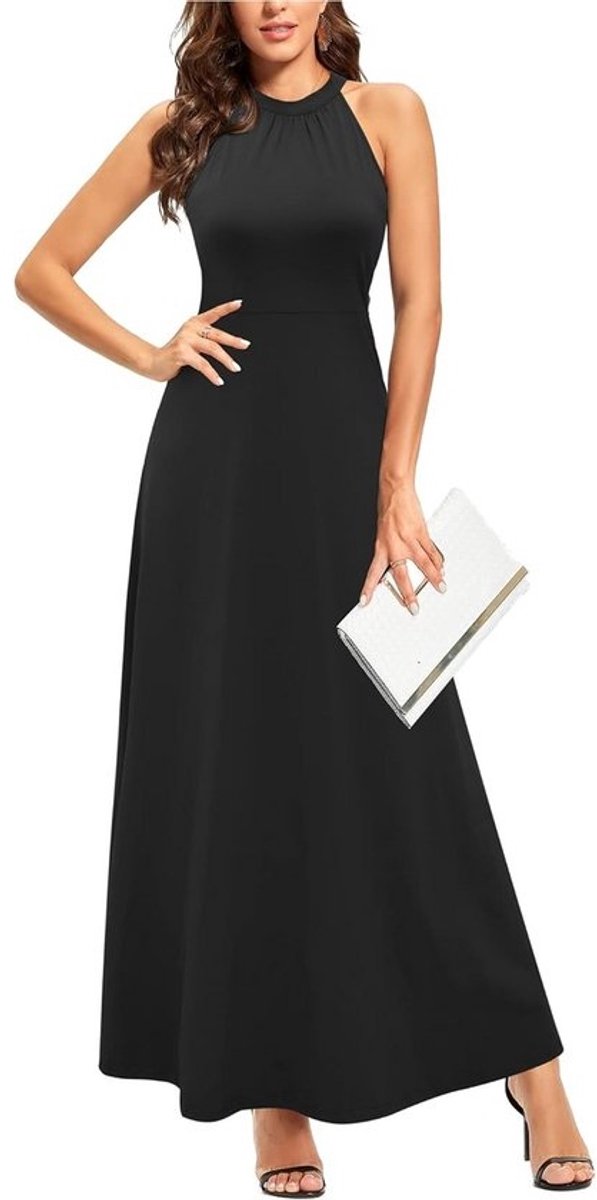 Dames Maxi-jurk Halterhals Mouwloos Zomer Bloemen Jurk Katoen Elastisch Strand Bruiloft Gast Lange Formele Jurk