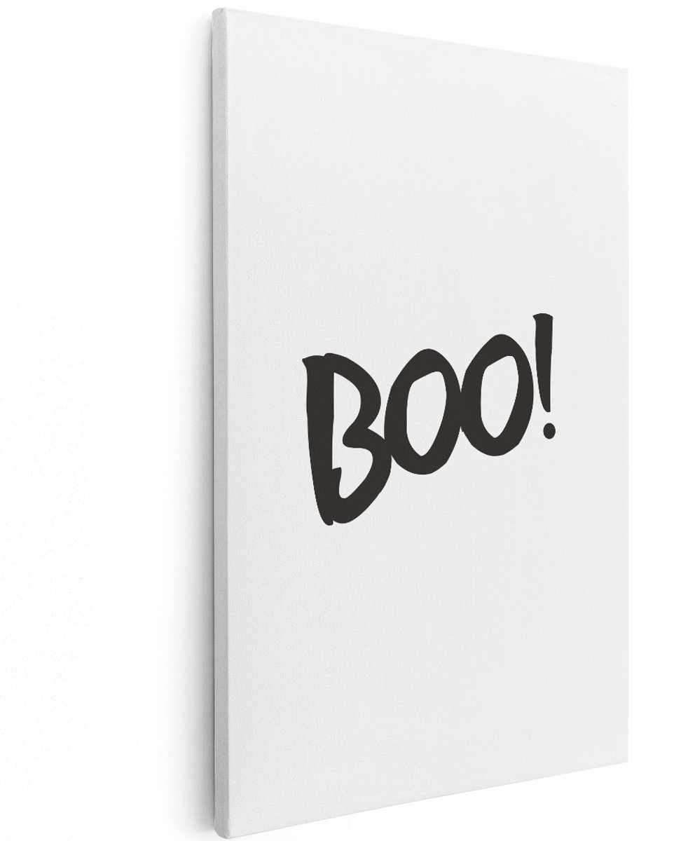 Artaza Canvas Schilderij Boo Tekst - 120x180 cm - Groot - Wanddecoratie Zwart Wit - Muurdecoratie Met Tekst - Decoratie Quote - Schilderijen Op Canvas
