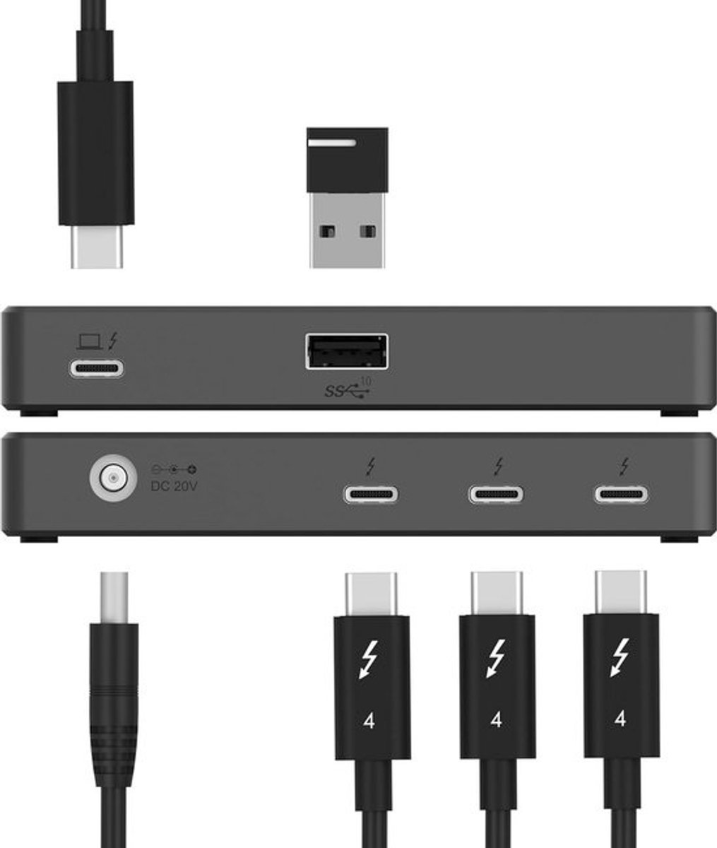 Thunderbolt 4 USB-hub met 60W opladen, 40 Gbps, ondersteunt 4K/5K/6K/8K schermen, gecertificeerde kabel inbegrepen