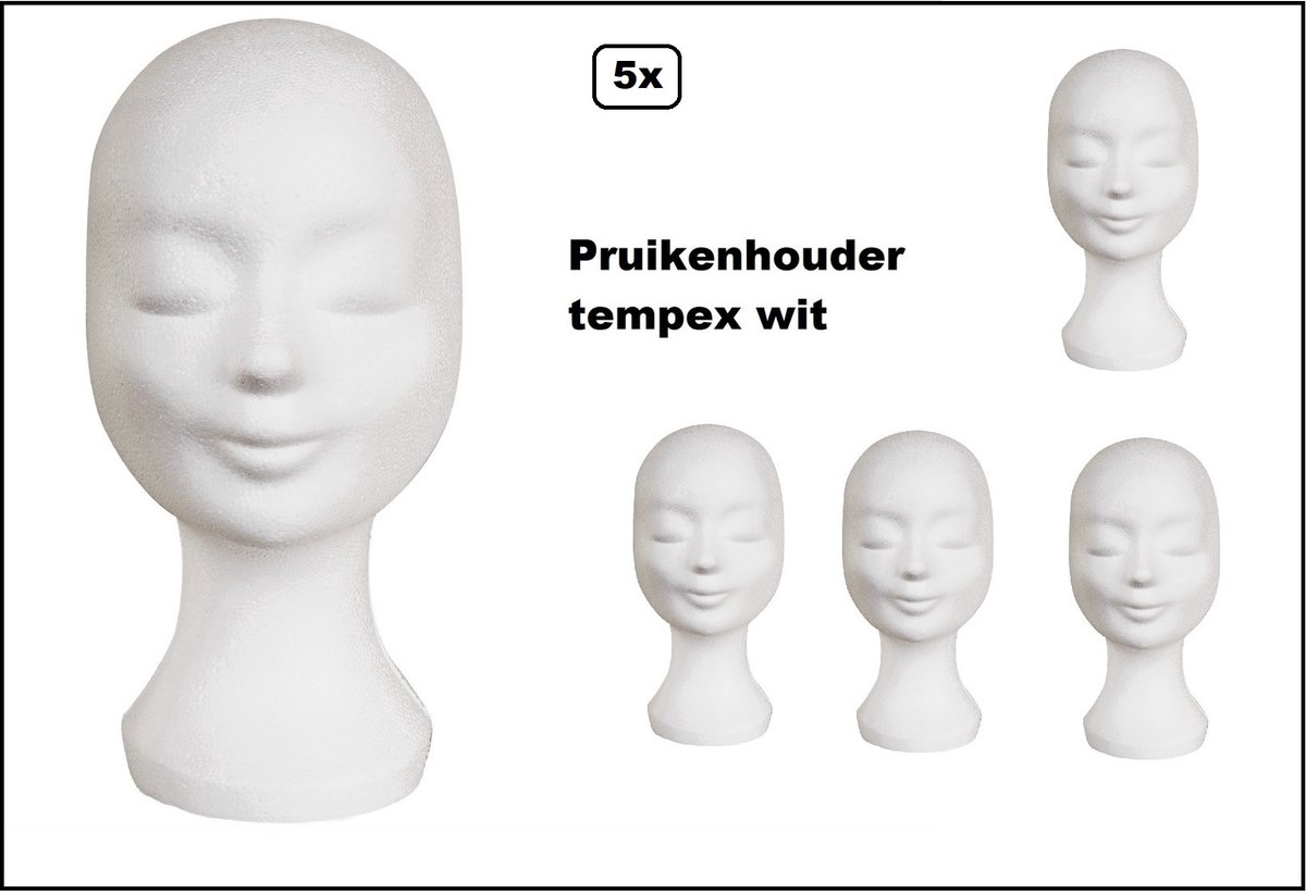 5 stuks Pruik houder tempex (styropor) wit pruiken standaard hoofdeksel thema feest hoofd festival decoratie