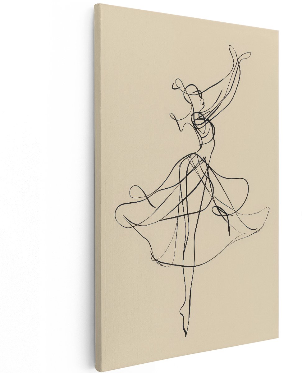 Artaza Canvas Schilderij Ballerina - 120x180 cm - Groot - Wanddecoratie Line Art - Muurdecoratie Vrouw - Decoratie Minimalistisch