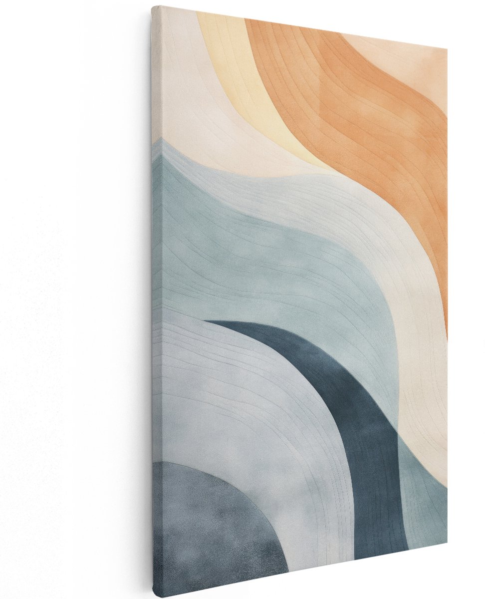 Artaza Canvas Schilderij Abstract - 120x180 cm - Groot - Wanddecoratie Modern - Muurdecoratie Golven - Decoratie Woonkamer - Blauw Terracotta