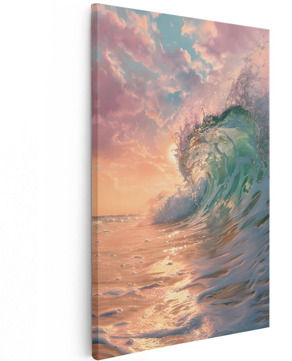 Artaza Canvas Schilderij Zee - 120x180 cm - Groot - Wanddecoratie Zonsondergang - Muurdecoratie Strand - Decoratie Natuur Landschap - Pastel