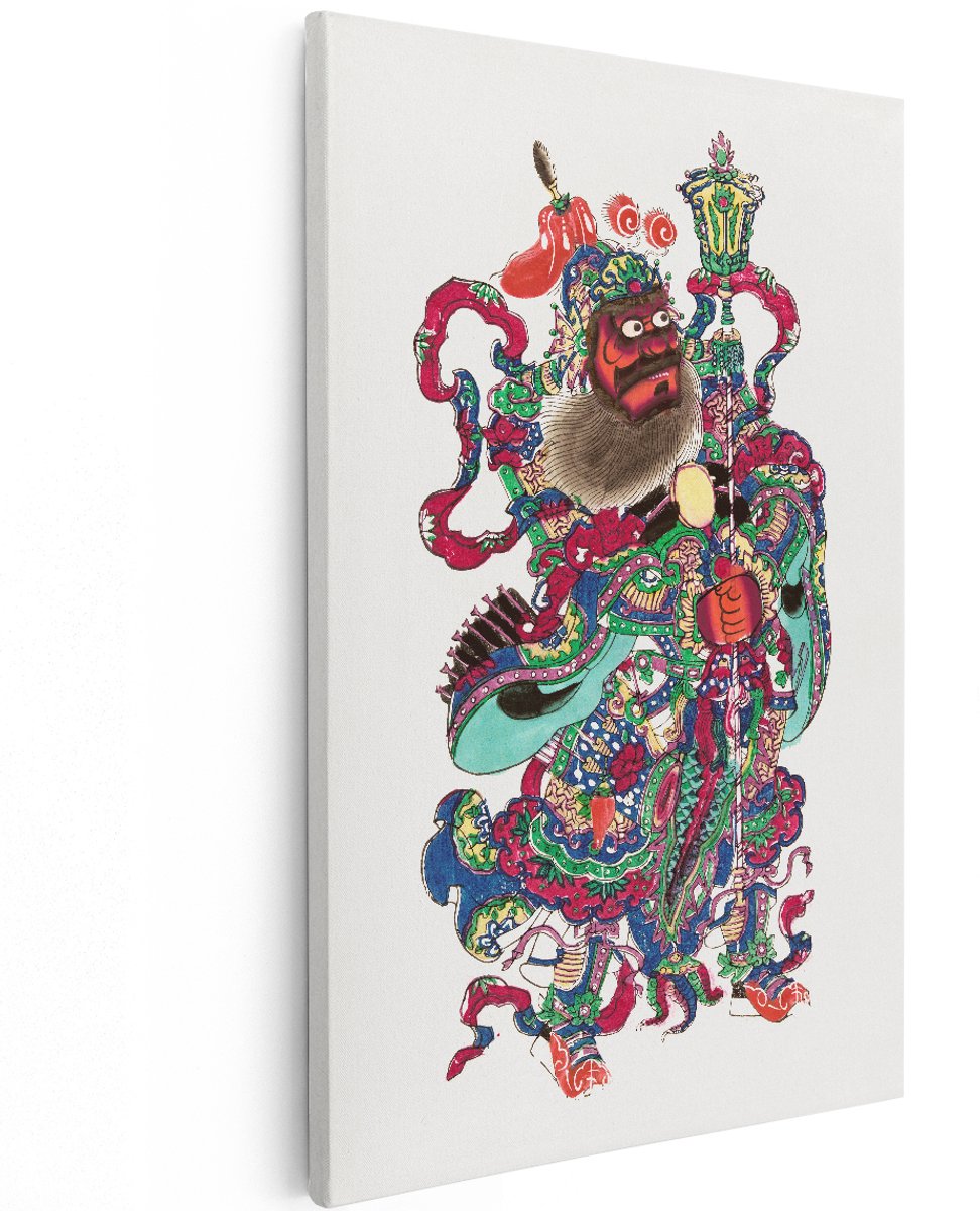 Artaza Canvas Schilderij Chinese Krijger - 120x180 cm - Groot - Wanddecoratie Oosters - Muurdecoratie Vintage - Decoratie Aziatisch Schilderij